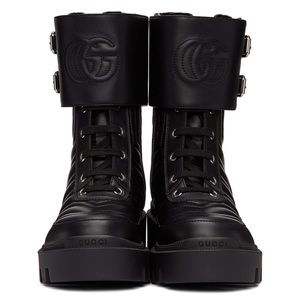 GUCCI Nappa Frances GG Matelasse Black Leather Platform Combat Moto 36